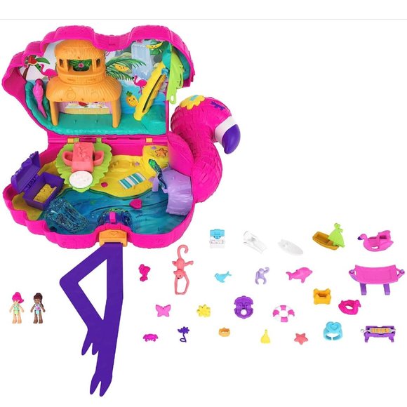 Polly Pocket Flamingo Party Playset w/2 Dolls & 26 Surprise Accessories, Compact - Picture 4 of 6
